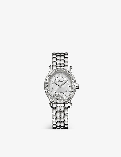 CHOPARD: 278602-3004 Happy Sport Oval stainless steel and diamond watch