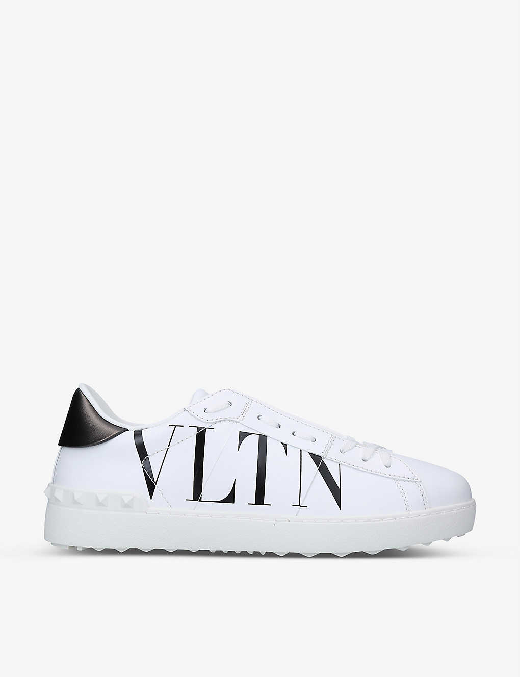 Shop Valentino Vltn Rockstud Leather Low-top Trainers In White/blk