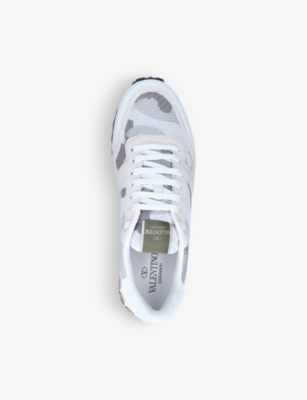 Shop Valentino Garavani Men's White Rockrunner Camouflage-print Leather Trainers