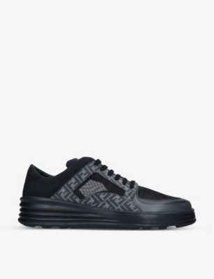 FENDI Logo print leather trainers Selfridges