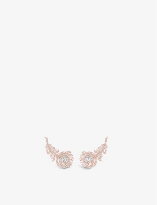 BOUCHERON WOMENS PINK PLUME DE PAON 18CT ROSE-GOLD AND 0.92CT DIAMOND EARRINGS,R03657399