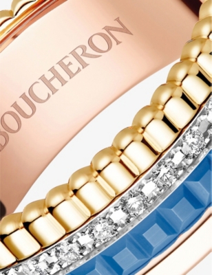 Shop Boucheron Womens Blue Quatre Blue Edition 18ct Rose-gold, Yellow-gold, White-gold, Ceramic And 0.24c