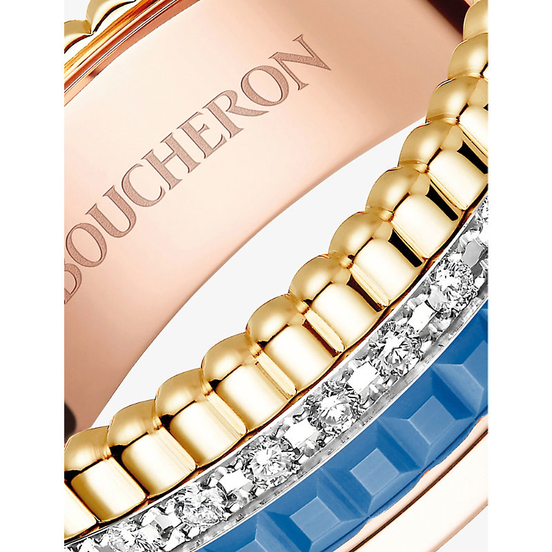 Shop Boucheron Women's Blue Quatre Blue Edition 18ct Rose-gold, Yellow-gold, White-gold, Ceramic And 0.24