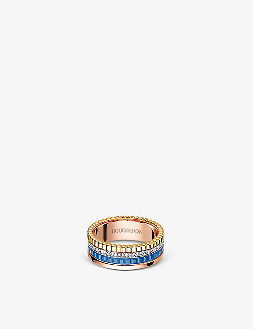 BOUCHERON: Quatre Blue Edition 18ct rose-gold, yellow-gold, white-gold, ceramic and 0.24ct diamond ring