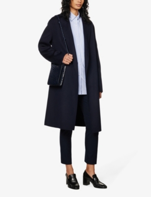 Shop Joseph Womens Navy Cenda Wool And Cashmere-blend Belted Coat