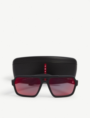 Shop Prada Linea Rossa Men's Black Ps01xs Square-frame Acetate Sunglasses