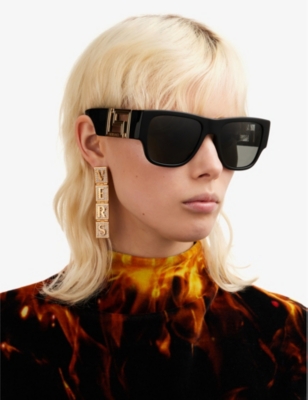 Shop Versace Women's Black Ve4403 57 Round-frame Acetate Sunglasses