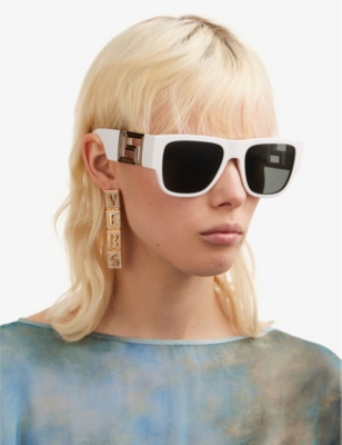 Shop Versace Women's White Ve4403 57 Round-frame Acetate Sunglasses
