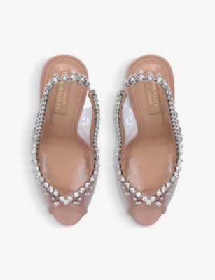 AQUAZZURA: Temptation 105 crystal-embellished leather and PVC slingback sandals