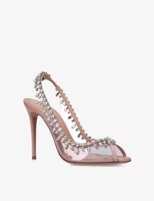 AQUAZZURA Temptation 105 crystal-embellished leather and PVC slingback sandals