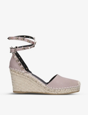 VALENTINO GARAVANI: Rockstud leather espadrille wedges