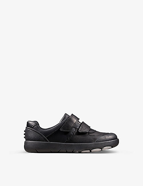SCAPE SKY CLARKS BOYS BLACK LEATHER SMART SCHOOL SHOES HOOK AND LOOP 
