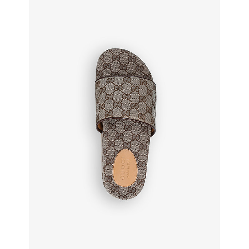 Shop Gucci Gg-print Canvas Sliders In Brown/oth
