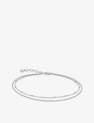 Monica Vinader Womens Silver Beaded Double Chain Sterling Silver Anklet