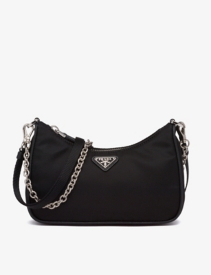 PRADA: Chain-embellished leather and recycled-nylon shoulder bag