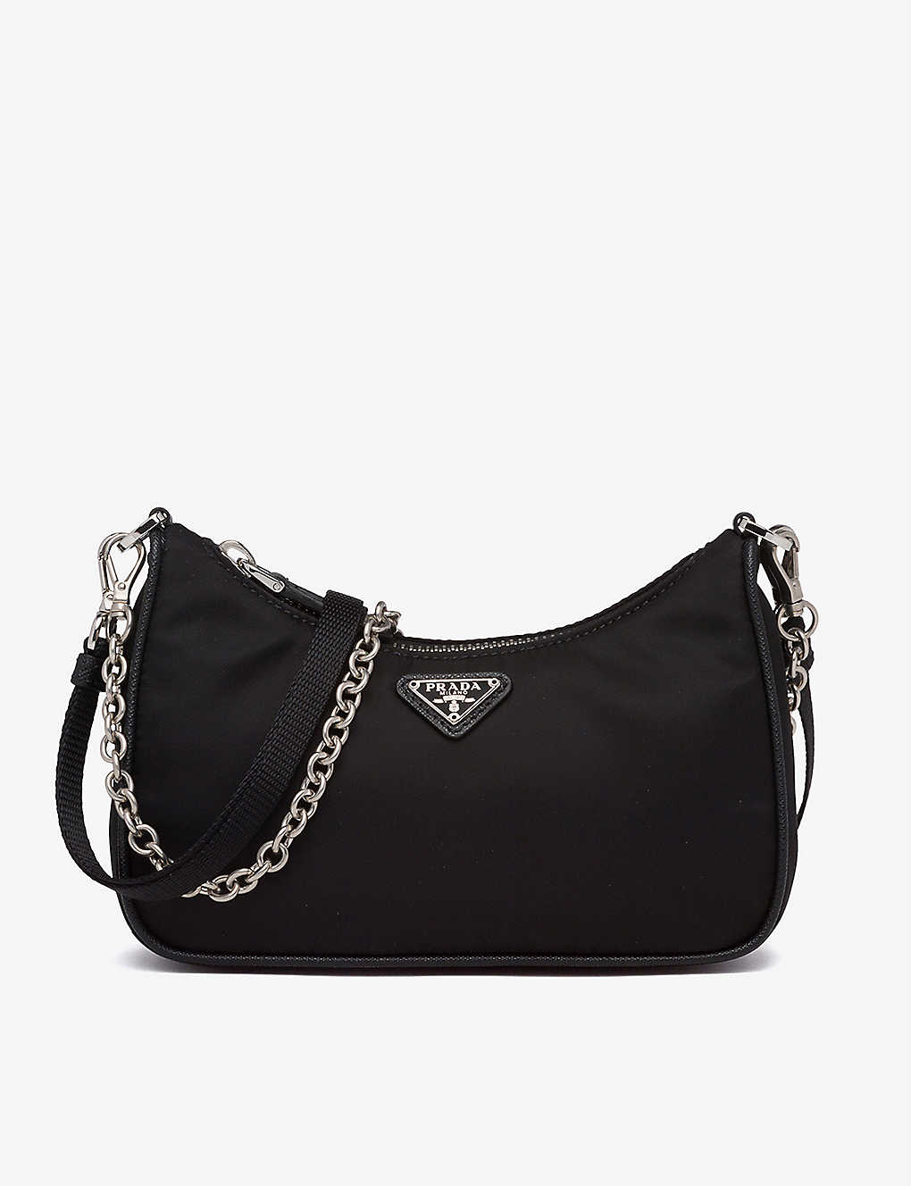 PRADA: Chain-embellished leather and recycled-nylon shoulder bag