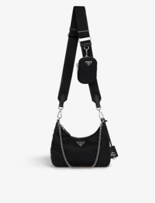 Prada Bauletto Recycled Nylon Shoulder Bag in Black