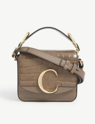 CHLOE: C Toaster croc-embossed mini leather shoulder bag