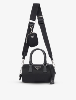 Prada Bauletto Recycled Nylon Shoulder Bag in Black