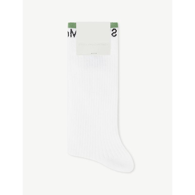 Stella Mccartney Logo-intarsia Organic Cotton-blend Socks In Pure White