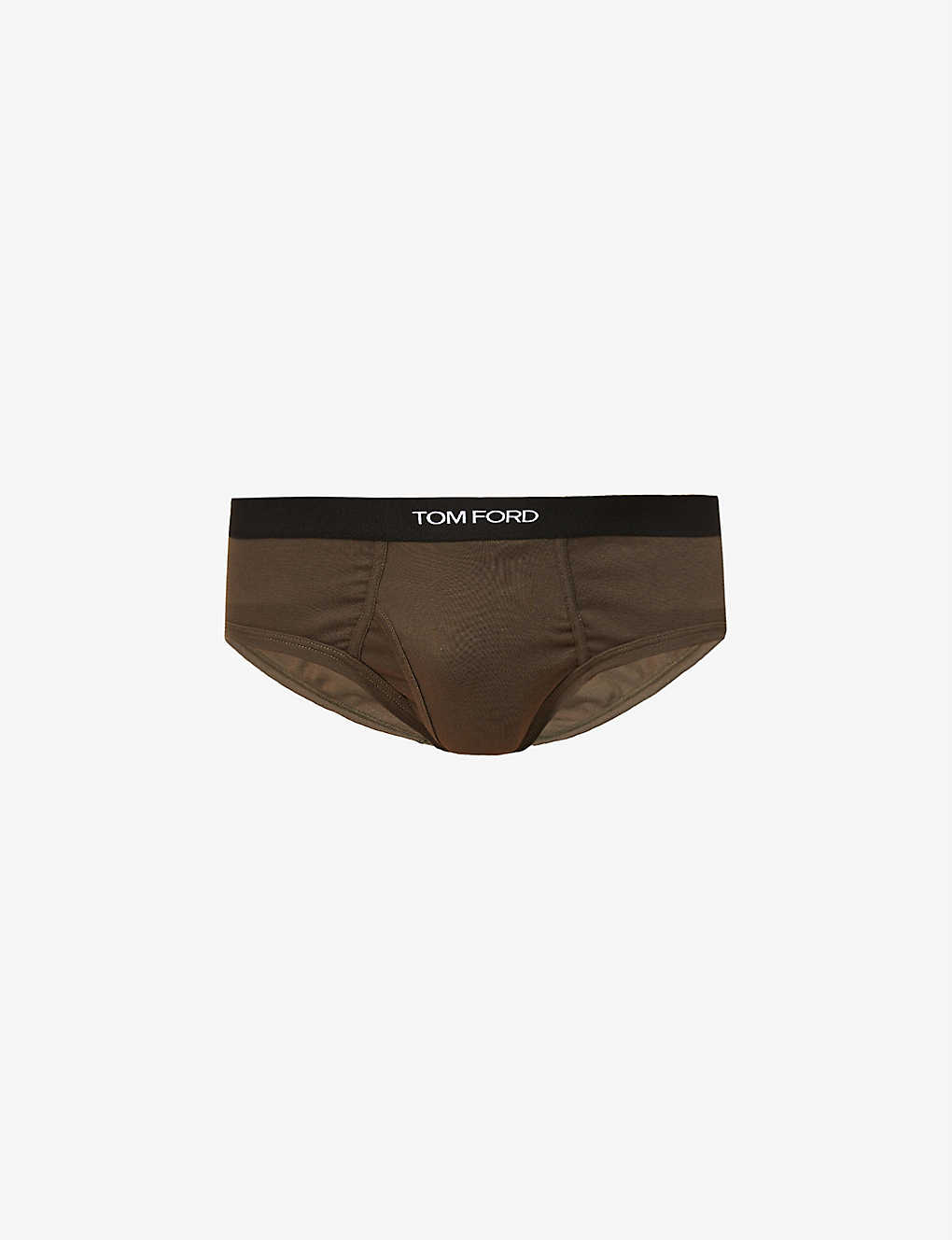 Shop Tom Ford Men's Military Green Branded-waistband Fitted Stretch-cotton Briefs In Khaki/olive