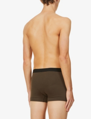 Branded-waistband fitted stretch-cotton trunks