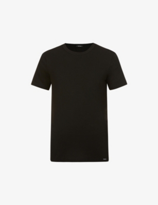 Tom Ford Mens Black Crewneck Regular-fit Stretch-cotton T-shirt