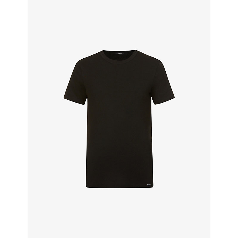 Tom Ford Mens Black Crewneck Regular-fit Stretch-cotton T-shirt