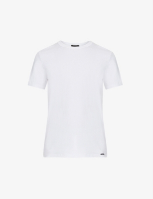 Tom Ford Mens White Crewneck Regular-fit Stretch-cotton T-shirt