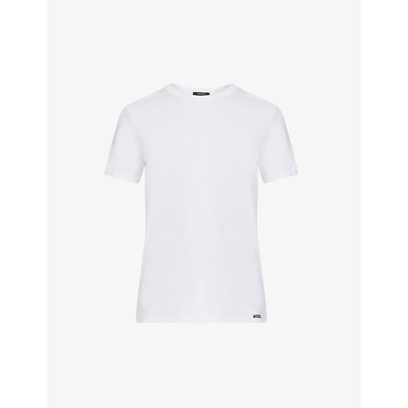 Tom Ford Mens White Crewneck Regular-fit Stretch-cotton T-shirt