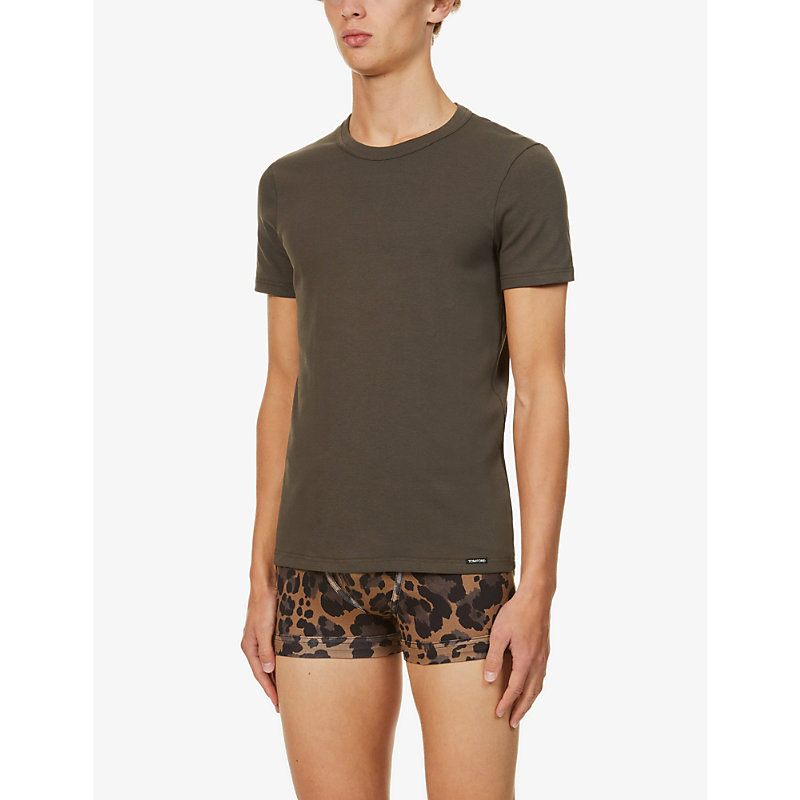 Tom Ford Crewneck Regular-fit Stretch-cotton T-shirt In Military Green
