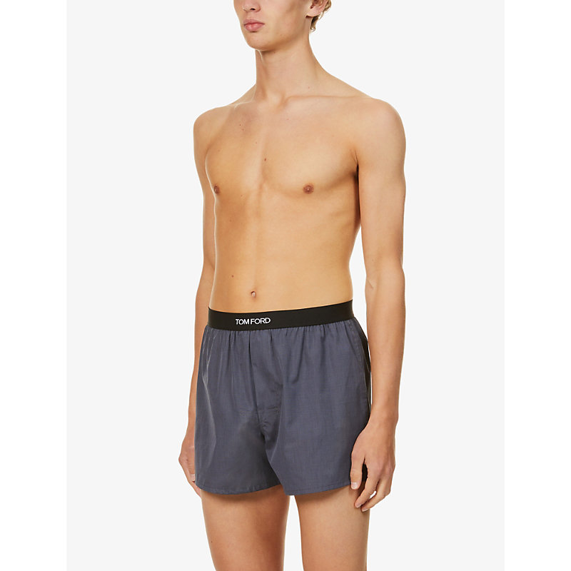 Shop Tom Ford Men's Dark Grey Branded-waistband Straight Cotton Boxers