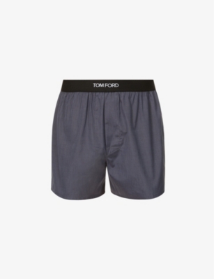 Tom Ford Branded-waistband Straight Cotton Boxers In Grey