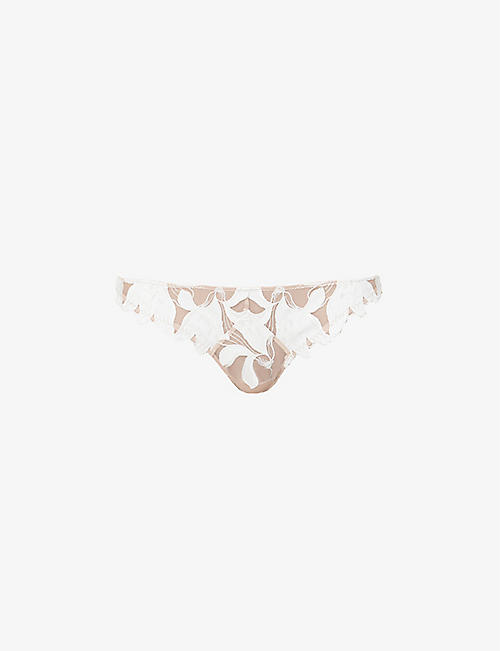 FLEUR DU MAL: Lily embroidered low-rise mesh thong