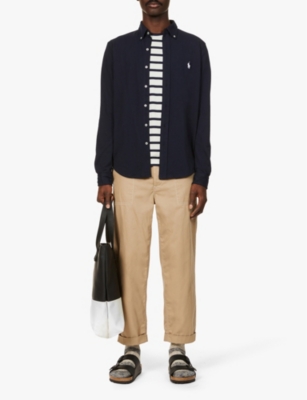 POLO RALPH LAUREN: Long-sleeved logo-embroidered slim-fit cotton shirt