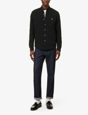 POLO RALPH LAUREN: Long-sleeved logo-embroidered slim-fit cotton shirt