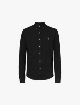 POLO RALPH LAUREN: Long-sleeved logo-embroidered slim-fit cotton shirt