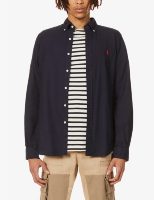 Polo Ralph Lauren Pony-embroidered Slim-fit Garment-dyed Cotton Oxford Shirt In Navy