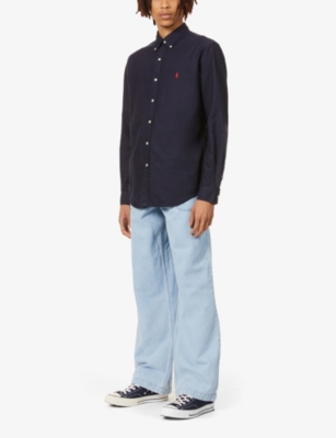 Shop Polo Ralph Lauren Men's Vy Long-sleeved Garment-dyed Custom-fit Cotton Oxford Shirt In Navy