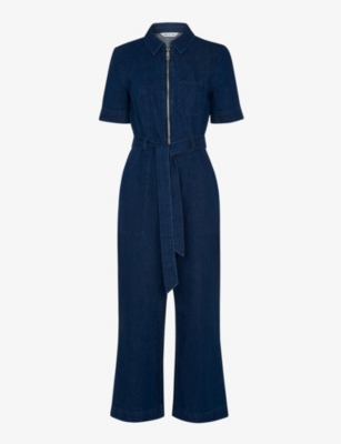 Tie waist denim store jumpsuit