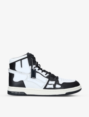 Shop Amiri Skeleton High-top Leather Trainers In Blk/white