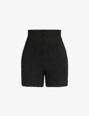 Skims Cozy Boucle Knitted Shorts In Onyx