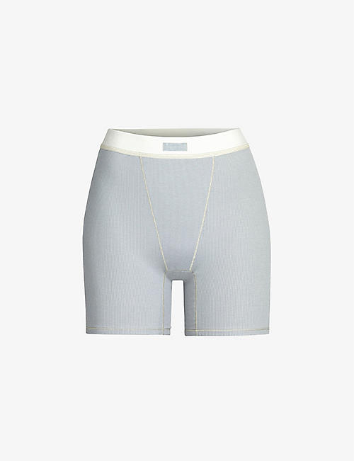 SKIMS: High-rise ribbed stretch-cotton boxers