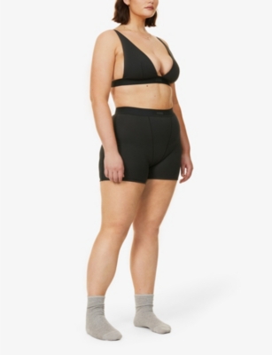 Skims High-rise Ribbed Stretch-cotton Boxers In Soot