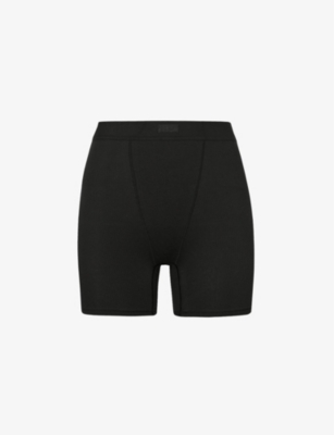 Womens Skims grey Cotton-Blend Ribbed Boxer Shorts | Harrods UK