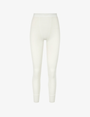 Skims Ribbed High-rise Stretch-cotton Leggings In Bone