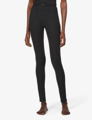 Skims Ribbed High-rise Stretch-cotton Leggings In Soot