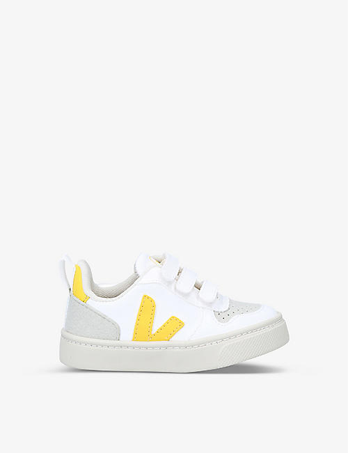 VEJA: V10 branded C.W.L., coated canvas and vegan suede trainers 2-5 years