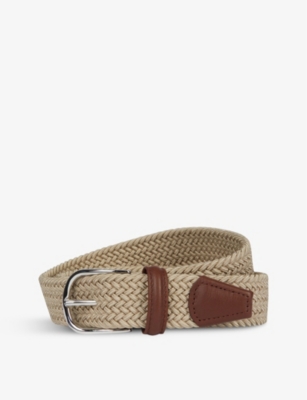 3.5cm Leather-Trimmed Woven Elastic Belt