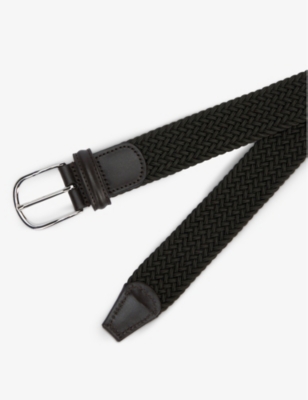 Anderson's Woven Stretch-elastic And Leather Belt In Khaki